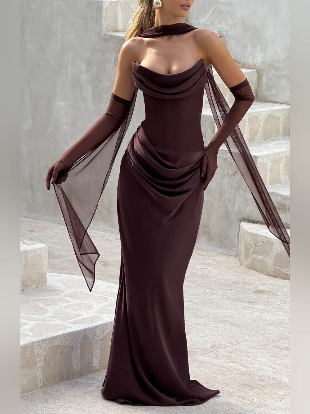 New BabyBoo LIORA MAXI DRESS PLUM BROWN Size Small - Picture 5 of 16